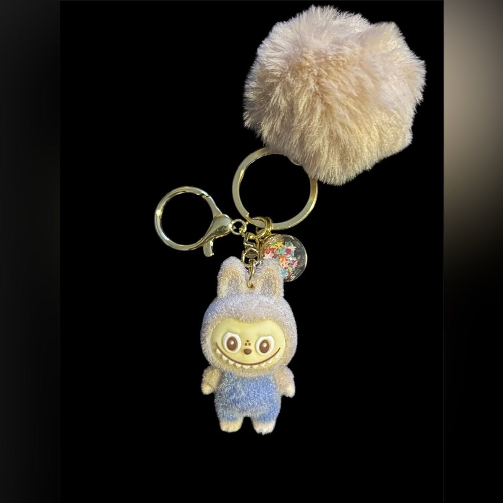 Labubu Tan/Blue Keychain with Pom Pom